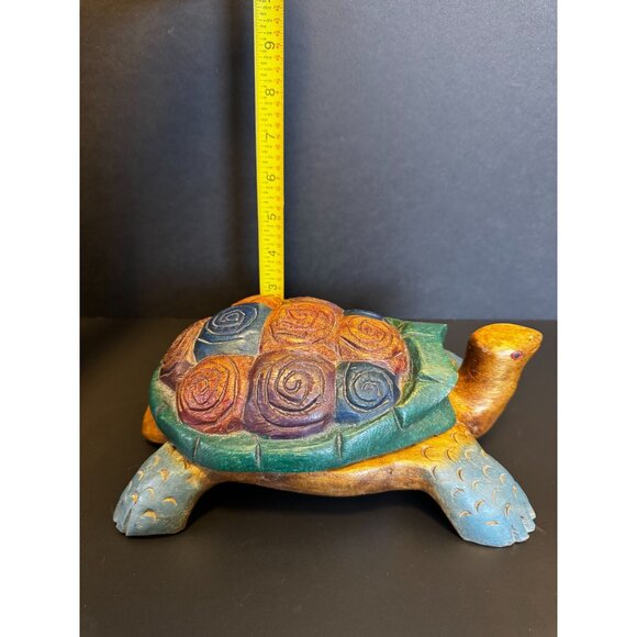 Hand-Carved & Painted Wooden Turtle Trinket Box Sea Ocean Beach Decor - Picture 9 of 16